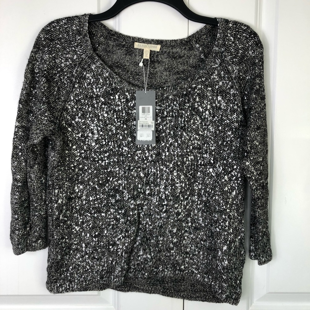 Eileen Fisher black and shiny Italian Yarn Sweater
